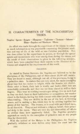 III. Characteristics of the non-christian tribes