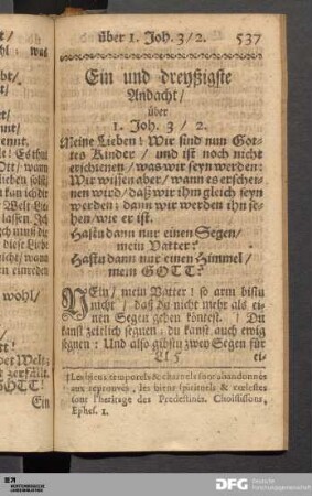 Ein und dreyßigste Andacht / über I. Joh. 3 / 2.