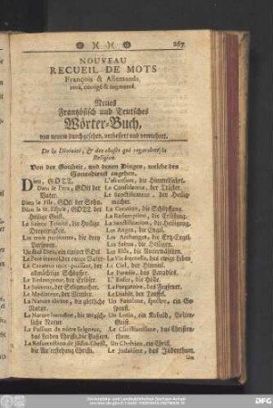 Noveau Recueil De Mots François & Allemand, revû, corrigé & augmenté. Neues Frantzösisch und Teutsches Wörter-Buch, von neuem durchgesehen, verbessert und vermehret.