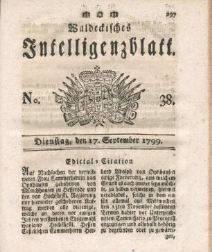 No. 38, Dienstag, den 17. September 1799