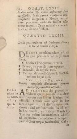 Quaestio LXXIII. De iis quae pertinent ad septimum diem, in tres articulos divisa.