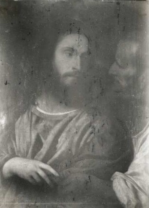 Vecellio, Tiziano gen. Tizian. Der Zinsgroschen. Pappelholz; 75 x 56 cm, bezeichnet. Gesamtaufnahme für Restaurierungszwecke (Fluoreszenz-Aufnahme). Dresden: Staatliche Kunstsammlungen, Gemäldegalerie Alte meister Kat. 1930 Nr. 169