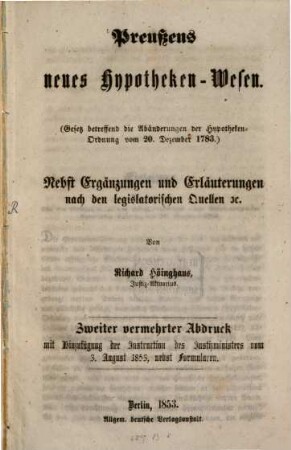 Preußens neues Hypotheken-Wesen