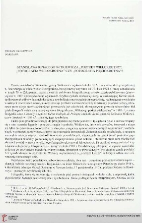 31: Stanisława Ignacego Witkiewicza "portret wielokrotny", "fotografia wielokrotna" czy "fotografia piȩciokrotna"?