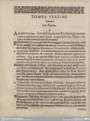 TOMUS TERIUS Continet tres Partes.