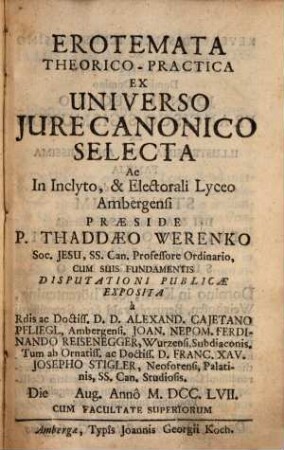 Erotemata Theorico-Practica Ex Universo Jure Canonico Selecta