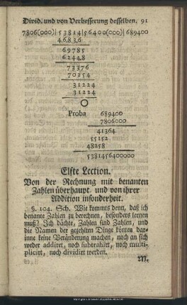 Elfte Lection. Von der Rechnung mit benanten Zahlen überhaupt, und von ihrer Addition insonderheit