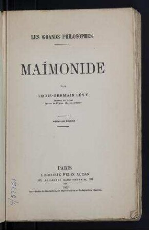 Maïmonide / par Louis-Germain Lévy