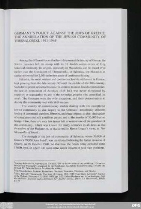 Germany's Policy Against The Jews Of Greece: The Annihilation Of The Jewish Community Of Thessaloniki, 1941-1944