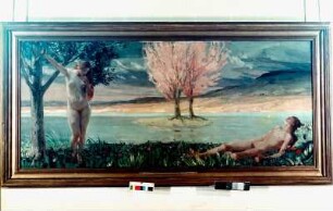 Adam und Eva in paradiesischer Landschaft