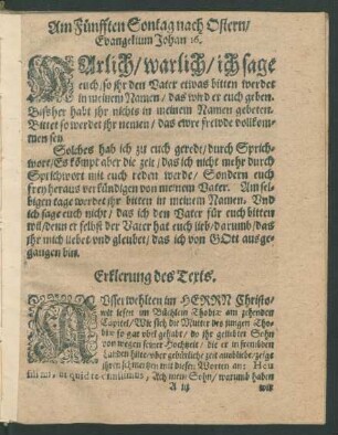 Am Fünfften Sontag nach Ostern/ Evangelium Johan 16. ...