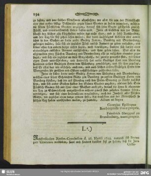 L4.) Reichsfürsten Raths-Conclusum d. 26. Martii 1703. ...