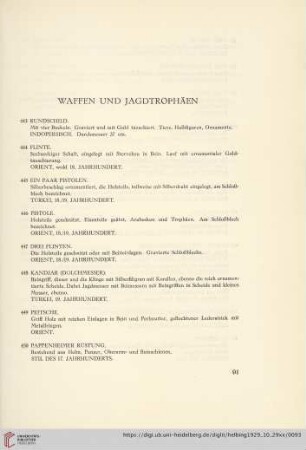 Waffen und Jagdtrophäen (Nr. 443-472)