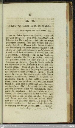 Nr. 36. Fräulein Rudenschöld an G. M. Armfeldt. Drottningholm den 10ten October 1793