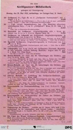 Grillparzer-Bibliothek [Fortsetzung von II. Franz Grillparzer] (Nr. 380-392)