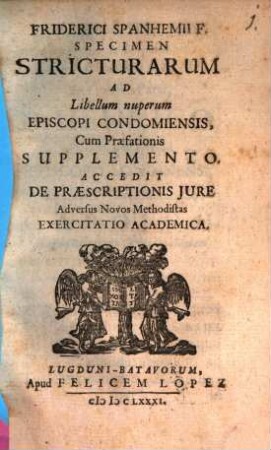 Specimen stricturarum ad Libellum Episcopi Condomiensis