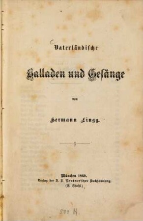 Vaterländische Balladen und Gesänge
