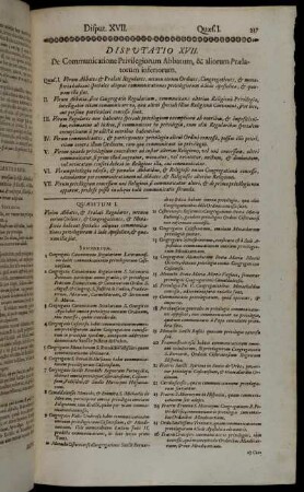 Disputatio XVII. De Communicatione Privilegiorum Abbatum, & aliorum Prælatorum Episcopis inferiorum.