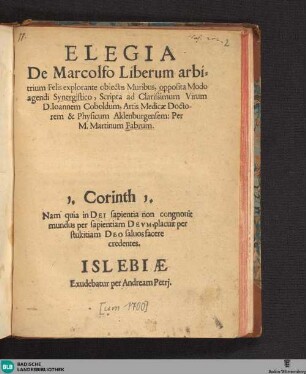 Elegia de Marcolfo liberum arbitrium felis explorante ...