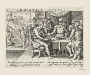 Immortale Foedus, Blatt 30 aus: Benito Arias Montanus, "David hoc est virtutis exercitatissimae probatum deo spectaculum, ex David pastoris militis regis exulis ac prophetae exemplis", Antwerpen 1575