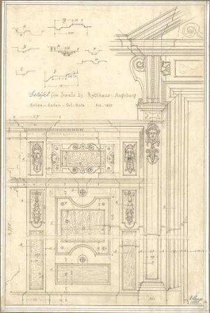 Lange, Ludwig; Lange - Archiv: X.7 Getäfel - Rathaus Augsburg, Saal I (Ansicht, Details)