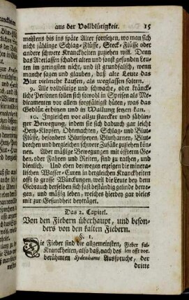 Das 2. Capitel. Von den Fiebern überhaupt, und besonders von den kalten Fiebern.