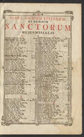 Index Omnium Festorum, Et Nominum Sanctorum Huius Missalis
