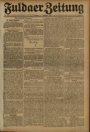 Erste Ausgabe vom Montag, den 21. Oktober 1918.