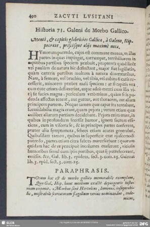 Historia 73. Galeni de Morbo Gallico