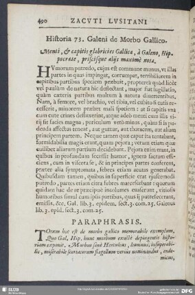 Historia 73. Galeni de Morbo Gallico