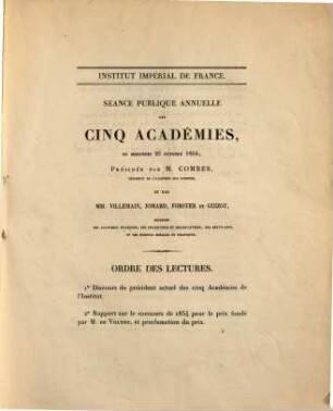 Séance publique annuelle des cinq académies, 1854