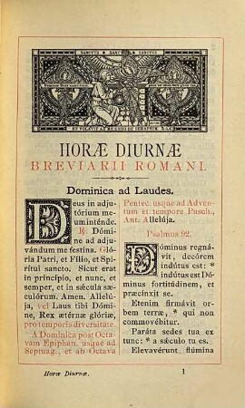 Horae diurnae breviarii Romani ex decreto sacros. concilii Tridentini restituti, S. Pii V. pontificis maximi iussu editi, Clementis VIII. Urbani VIII et Leonis XIII. auctoritate recogniti