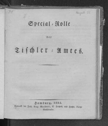 Special-Rolle des Tischler-Amtes