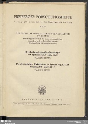 Physikalisch-chemische Grundlagen des Systems MgCl 2 - MgO - H 2 O
