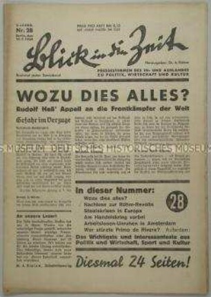 Bulletin "Blick in die Zeit" mit Pressebeiträgen des In- und Auslandes aus Wirtschaft, Politik und Kultur überwiegend zur Röhm-Affäre