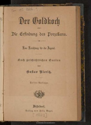 Der Goldkoch oder: Die Erfindung des Porzellans : eine Erzählung für die Jugend