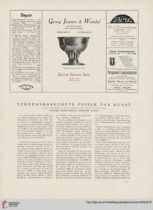 3.1926: Verdensmarkedets Priser paa Kunst : nogle Auktionspriser fra Forsæsonen 1926 i Paris og Amsterdam : Malerier, Grafik, Møbler, Gobeliner, Plastik