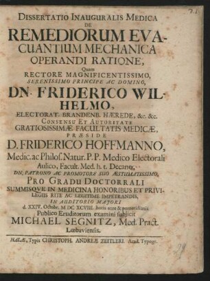 Dissertatio Inauguralis Medica De Remediorum Evacuantium Mechanica Operandi Ratione