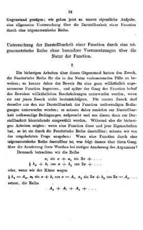 Untersuchungen der Darstellbarkeit einer Function durch eine trigonometrische Reihe, ohne besondere Voraussetzungen über die Natur der Function.