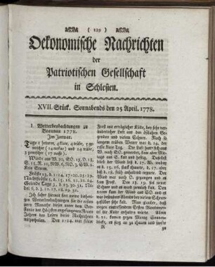 XVII. Stück. Sonnabends den 25 April. 1778.
