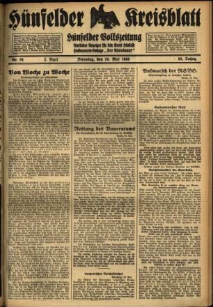 Zweite Ausgabe vom Dienstag, den 23. Mai 1933.