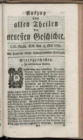 LXI. Nachl. Cob. den 13. Oct. 1759.