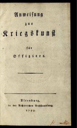Anweisung zur Kriegskunst für Offiziere.