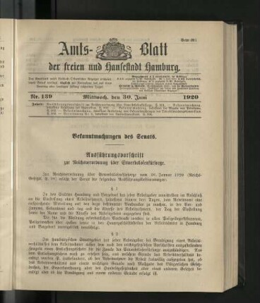 No. 139, 30. Juni 1920