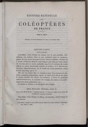 Histoire Naturelle De Coléoptères De France