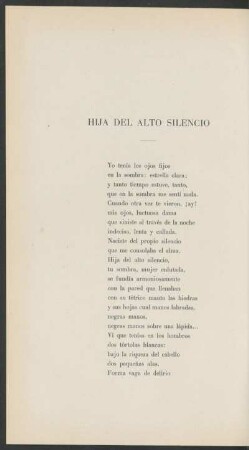 Hija del alto silencio