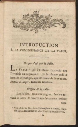 Introduction Á La Connoissance De La Fable