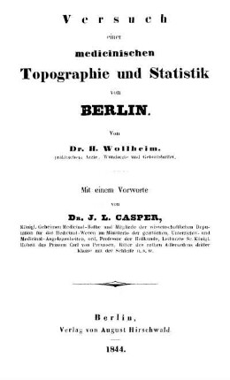 Versuch einer medicinischen Topographie und Statistik von Berlin