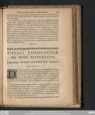 Theses Theologicae, De Voto Paupertatis. Respondente Iacobo Hieronymo, Sedanensi.