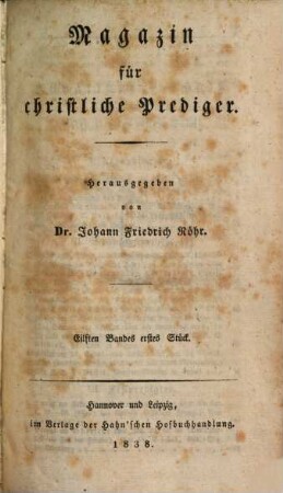 Magazin für christliche Prediger. 11. 1838